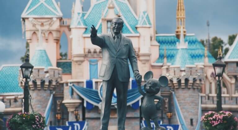 Walt Disney Mickey Mouse in front of castle